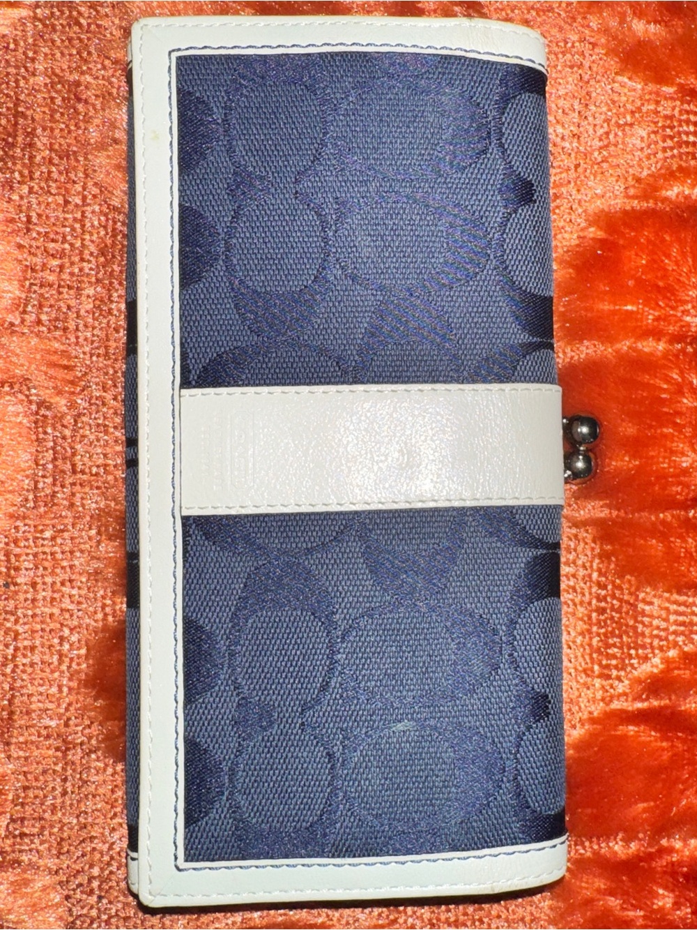 Coach Navy and White Signature Continental Wallet